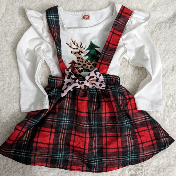 Baby Girl First Christmas Outfit Set. 0-3 months. Red plaid. NWOT - Picture 3 of 9